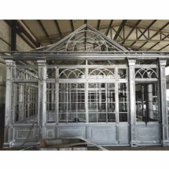 Casa Padrino Luxus Gartenhaus Weiß 472 x 396 x H. 548 cm - Schmiedeeisen Garten Pavillon mit Fensterscheiben