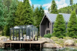 Casa Padrino Luxus Gartenhaus Schwarz 400 x 300 x H. 276,2 cm - Massivholz Garten Haus mit Glasfenstern und Glastüren - Gewächshaus - Luxus Gartenhäuser - Luxus Gewächshäuser