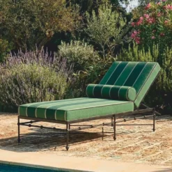 Casa Padrino Luxus Gartenliege Schwarz / Grün / Dunkelgrün 190 cm - Hotel Möbel - Garten Möbel - Terrassen Möbel - Pool Möbel