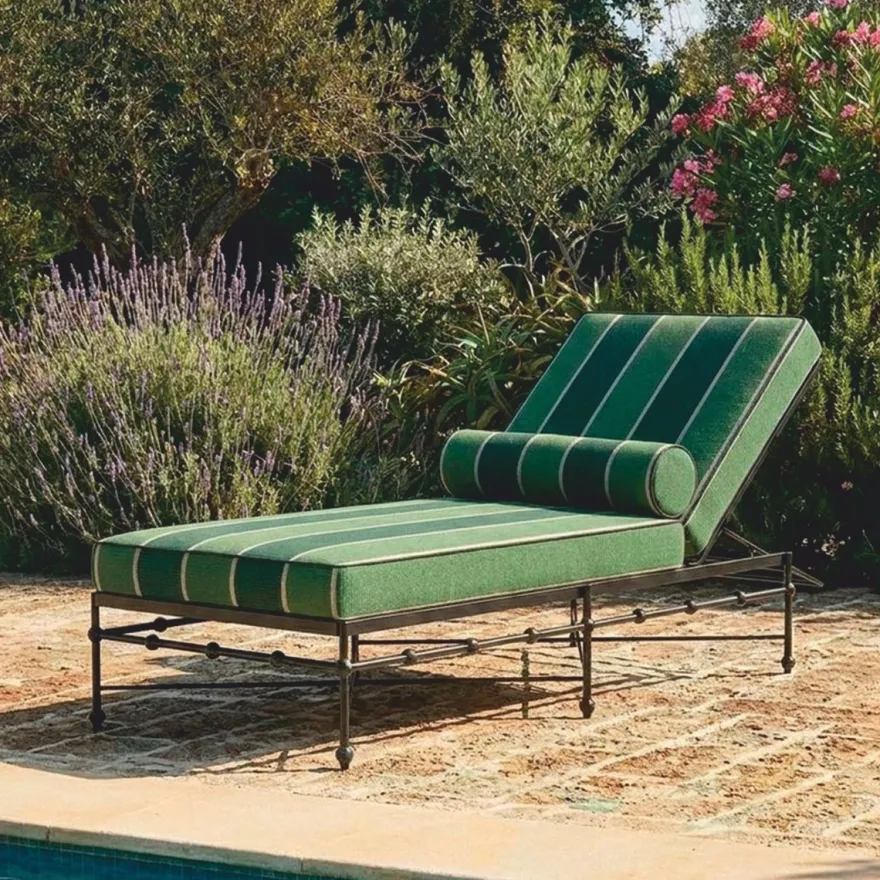 Casa Padrino Luxus Gartenliege Schwarz / Grün / Dunkelgrün 190 cm - Hotel Möbel - Garten Möbel - Terrassen Möbel - Pool Möbel
