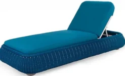 Casa Padrino Luxus Gartenliege Blau 205 x 87 x H. 27 cm - Handgewebte Wetterbeständige Liege - Moderne Poolliege - Garten Möbel - Hotel Möbel