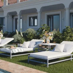 Casa Padrino Luxus Gartenliege Grau / Weiß 210 cm - Hotel & Garten Möbel
