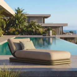 Casa Padrino Luxus Gartenliege Beige / Matt Grün 200 cm - Luxus Poolliege