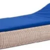 Casa Padrino Luxus Gartenliege Naturfarben / Blau 238 x 100 x H. 50 cm - Handgewebte Wetterbeständige Liege - Moderne Poolliege - Garten Möbel - Hotel Möbel