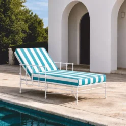 Casa Padrino Luxus Gartenliege mit Armlehnen Weiß / Türkis 190 cm - Hotel & Garten Möbel VPP