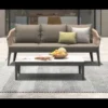Casa Padrino Luxus Garten Lounge Set Mattschwarz / Beige 4-teilig 200 x 85 x H. 79 cm - Wetterfest und hochwertig verarbeitet - Moderne Garten Möbel - Luxus Qualität