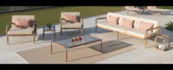 Casa Padrino Luxus Garten Lounge Set Beige 5-teilig 221.5 x 80 x H. 76 cm - Wetterfest und hochwertig verarbeitet - Moderne Garten Möbel - Luxus Qualität