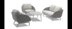 Casa Padrino Luxus Garten Lounge Set Grau / Weiß 4-teilig 205 x 85 x H. 78 cm - Wetterfest und hochwertig verarbeitet - Moderne Garten Möbel - Luxus Qualität