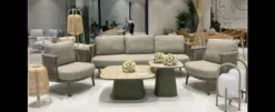 Casa Padrino Luxus Garten Lounge Set Honigfarben 5-teilig 222 x 85 x H. 69 cm - Wetterfest und hochwertig verarbeitet - Moderne Garten Möbel - Luxus Qualität