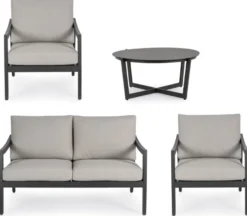 Casa Padrino Luxus Gartenmöbel Set Grau / Anthrazit - 1 Luxus Gartensofa & 2 Luxus Gartensessel & 1 Luxus Gartentisch - Garten Möbel - Hotel Möbel - Pool Möbel - Outdoor Möbel - Luxus Möbel