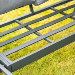 Casa Padrino Luxus Garten Möbel Set Grau - 1 Tisch & 1 Ecksofa & 1 Sitzbank & 1 Hocker