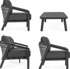 Casa Padrino Luxus Gartenmöbel Set Anthrazit - 1 Gartensofa & 2 Gartensessel & 1 Gartentisch - Moderne Luxus Garten & Terrassen Möbel - Luxus Kollektion