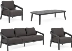 Casa Padrino Luxus Gartenmöbel Set Anthrazit - 1 Gartensofa & 2 Gartensessel & 1 Gartentisch - Moderne Luxus Garten & Terrassen Möbel - Luxus Kollektion