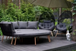 Casa Padrino Luxus Garten Möbel Set Grau / Naturfarben - 2 Gartensofas & 2 Gartenbänke & 1 Gartentisch
