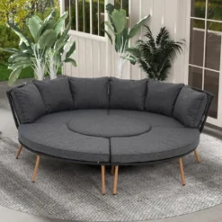 Casa Padrino Luxus Garten Möbel Set Grau / Naturfarben - 2 Gartensofas & 2 Gartenbänke & 1 Gartentisch