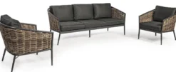 Casa Padrino Luxus Gartenmöbel Set Anthrazit / Braun - 1 Luxus Gartensofa & 2 Luxus Gartensessel - Garten Möbel - Terrassen Möbel - Hotel Möbel - Pool Möbel - Outdoor Möbel - Luxus Möbel