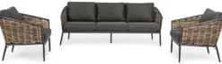 Casa Padrino Luxus Gartenmöbel Set Anthrazit / Braun - 1 Luxus Gartensofa & 2 Luxus Gartensessel - Garten Möbel - Terrassen Möbel - Hotel Möbel - Pool Möbel - Outdoor Möbel - Luxus Möbel