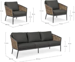 Casa Padrino Luxus Gartenmöbel Set Anthrazit / Braun - 1 Luxus Gartensofa & 2 Luxus Gartensessel - Garten Möbel - Terrassen Möbel - Hotel Möbel - Pool Möbel - Outdoor Möbel - Luxus Möbel