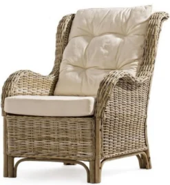 Casa Padrino Luxus Garten Relax Sessel Naturfarben / Cremefarben 71 x 97 x H. 98 cm - Wetterbeständiger Garten & Terrassen Sessel - Garten & Terrassen Möbel - Luxus Qualität