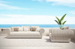 Casa Padrino Luxus Gartensessel Creme / Beige / Weiß / Braun 135 cm