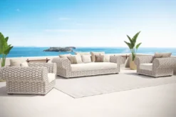 Casa Padrino Luxus Gartensessel Creme / Beige / Weiß / Braun 135 cm