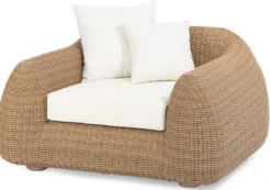 Casa Padrino Luxus Gartensessel Naturfarben / Weiß 128 x 118 x H. 72 cm - Handgewebter Wetterbeständiger Sessel - Garten Terrassen Sessel Möbel - Luxus Qualität