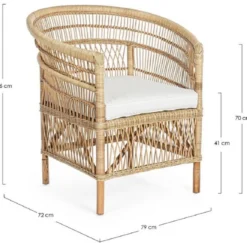 Casa Padrino Luxus Gartensessel Naturfarben / Weiß 79 x 72 x H. 86 cm - Rattan Garten & Terrassen Sessel mit Sitzkissen - Garten & Terrassen Möbel - Luxus Qualität