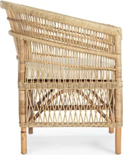 Casa Padrino Luxus Gartensessel Naturfarben / Weiß 79 x 72 x H. 86 cm - Rattan Garten & Terrassen Sessel mit Sitzkissen - Garten & Terrassen Möbel - Luxus Qualität