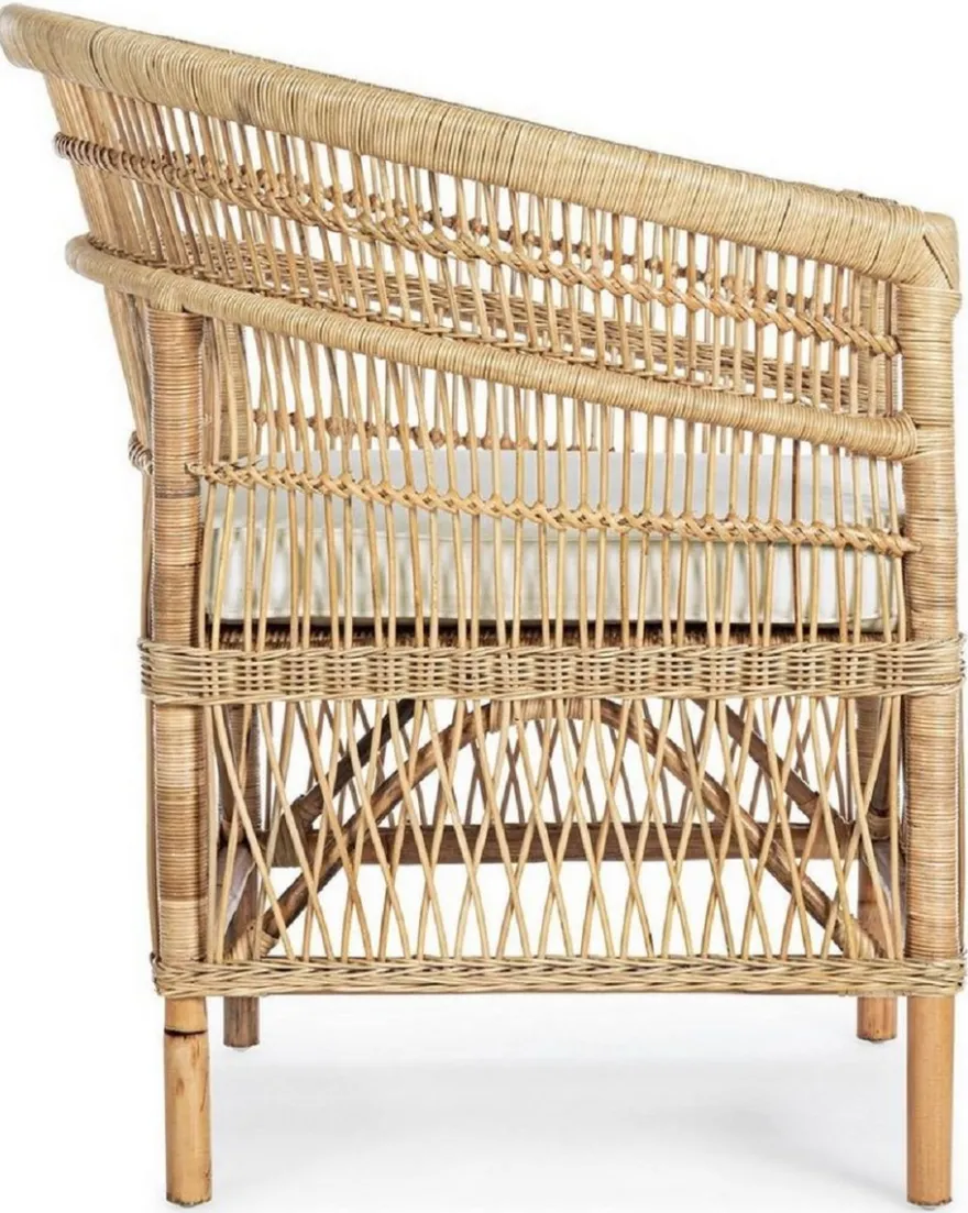 Casa Padrino Luxus Gartensessel Naturfarben / Weiß 79 x 72 x H. 86 cm - Rattan Garten & Terrassen Sessel mit Sitzkissen - Garten & Terrassen Möbel - Luxus Qualität