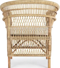 Casa Padrino Luxus Gartensessel Naturfarben / Weiß 79 x 72 x H. 86 cm - Rattan Garten & Terrassen Sessel mit Sitzkissen - Garten & Terrassen Möbel - Luxus Qualität