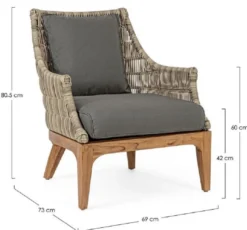 Casa Padrino Luxus Gartensessel mit Kissen Grau / Naturfarben / Braun 69 x 73 x H. 80,5 cm - Wetterbeständiger Garten & Terrassen Sessel - Garten & Terrassen Möbel - Luxus Qualität