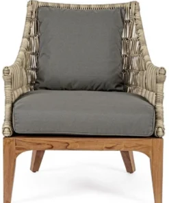 Casa Padrino Luxus Gartensessel mit Kissen Grau / Naturfarben / Braun 69 x 73 x H. 80,5 cm - Wetterbeständiger Garten & Terrassen Sessel - Garten & Terrassen Möbel - Luxus Qualität