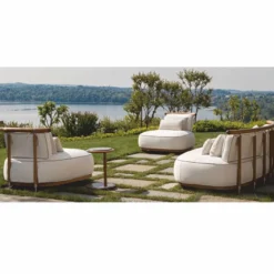 Casa Padrino Luxus Garten Sessel Weiß / Braun / Silber 108 cm - Outdoor Sessel - Hotel Sessel- Outdoor Hotel Möbel - Made in Italy