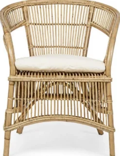 Casa Padrino Luxus Gartensessel Naturfarben / Weiß 68 x 65 x H. 82 cm - Rattan Garten & Terrassen Sessel mit Sitzkissen - Garten & Terrassen Möbel - Luxus Qualität