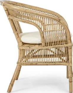 Casa Padrino Luxus Gartensessel Naturfarben / Weiß 68 x 65 x H. 82 cm - Rattan Garten & Terrassen Sessel mit Sitzkissen - Garten & Terrassen Möbel - Luxus Qualität