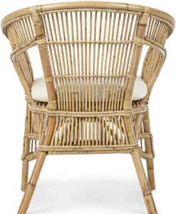 Casa Padrino Luxus Gartensessel Naturfarben / Weiß 68 x 65 x H. 82 cm - Rattan Garten & Terrassen Sessel mit Sitzkissen - Garten & Terrassen Möbel - Luxus Qualität
