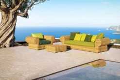 Casa Padrino Luxus Gartensessel Naturfarben / Grün 135 cm