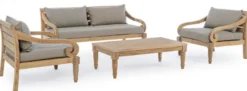 Casa Padrino Luxus Gartensofa Grau / Naturfarben 165 x 80 x H. 75 cm - Rustikales Teakholz Garten Sofa mit Kissen - Massivholz Garten Möbel - Rustikale Garten Möbel - Luxus Garten Möbel