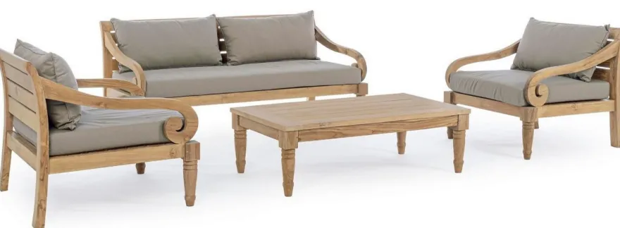 Casa Padrino Luxus Gartensofa Grau / Naturfarben 165 x 80 x H. 75 cm - Rustikales Teakholz Garten Sofa mit Kissen - Massivholz Garten Möbel - Rustikale Garten Möbel - Luxus Garten Möbel