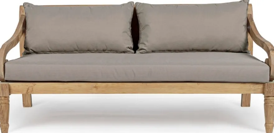 Casa Padrino Luxus Gartensofa Grau / Naturfarben 165 x 80 x H. 75 cm - Rustikales Teakholz Garten Sofa mit Kissen - Massivholz Garten Möbel - Rustikale Garten Möbel - Luxus Garten Möbel