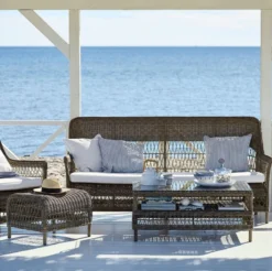 Casa Padrino Luxus Gartensofa mit Sitzkissen Antik Grau / Weiß 191 x 79 x H. 95 cm - Wetterbeständiges Garten & Terrassen Sofa - Garten & Terrassen Möbel - Luxus Qualität