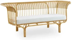 Casa Padrino Luxus Gartensofa mit Sitzkissen Naturfarben / Hellgrau 193 x 76 x H. 81 cm - Wetterbeständiges Garten & Terrassen Sofa - Garten & Terrassen Möbel - Luxus Qualität