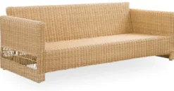 Casa Padrino Luxus Gartensofa mit Kissen Naturfarben / Weiß 200 x 86 x H. 71 cm - Wetterbeständiges Garten & Terrassen Sofa - Garten & Terrassen Möbel - Luxus Qualität