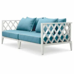Casa Padrino Luxus Garten Sofa Weiß / Hellblau 186 cm - Outdoor Garten Möbel