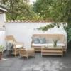 Casa Padrino Luxus Gartensofa mit Sitzkissen Naturfarben / Weiß 191 x 79 x H. 95 cm - Wetterbeständiges Garten & Terrassen Sofa - Garten & Terrassen Möbel - Luxus Qualität