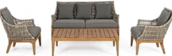 Casa Padrino Luxus Gartensofa mit Kissen Grau / Naturfarben / Braun 153 x 73 x H. 80,5 cm - Wetterbeständiges Garten & Terrassen Sofa - Garten & Terrassen Möbel - Luxus Qualität