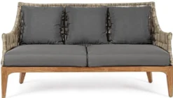 Casa Padrino Luxus Gartensofa mit Kissen Grau / Naturfarben / Braun 153 x 73 x H. 80,5 cm - Wetterbeständiges Garten & Terrassen Sofa - Garten & Terrassen Möbel - Luxus Qualität