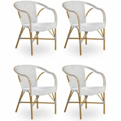 Casa Padrino Luxus Garten Stuhl 4er Set mit Armlehnen Weiß / Braun / Beige - Outdoor Möbel