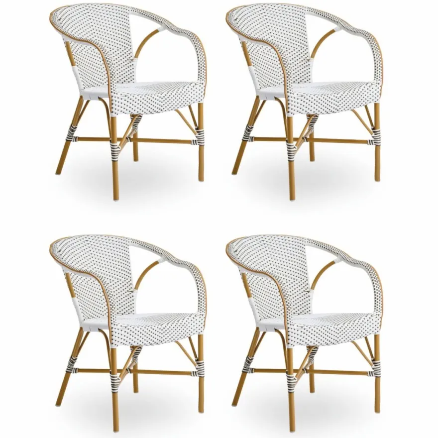 Casa Padrino Luxus Garten Stuhl 4er Set mit Armlehnen Weiß / Braun / Beige - Outdoor Möbel