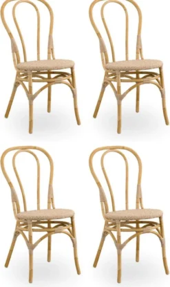 Casa Padrino Luxus Gartenstuhl 4er Set Naturfarben 45 x 56 x H. 88 cm - Moderne Rattan Garten & Terrassen Möbel - Luxus Qualität